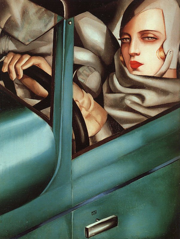 Tamara de Lempicka, Autoportret u zelenom bugatiju, 925. Tamara de Lempicka slika portret Tadeuša de Lempickog, 1928. © Tamara Art Heritage